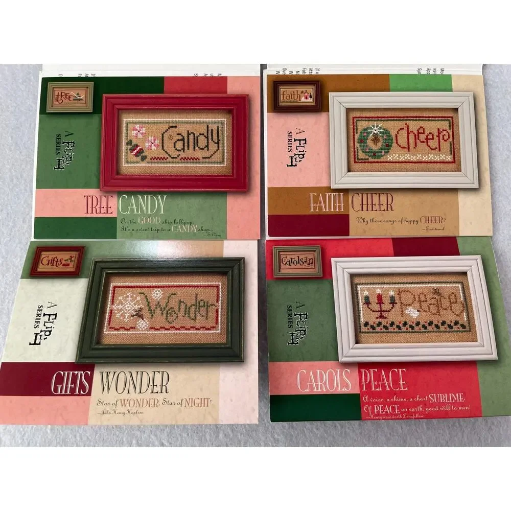 Lizzie Kate Christmas Double Flip Lot of 8 Cross Stitch Charts Patterns w/Charms